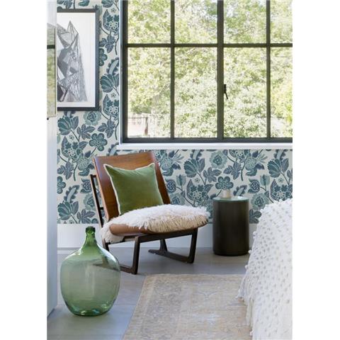 A Street Prints Happy Wallpaper Jacobean Floral 26340 Grey/Green