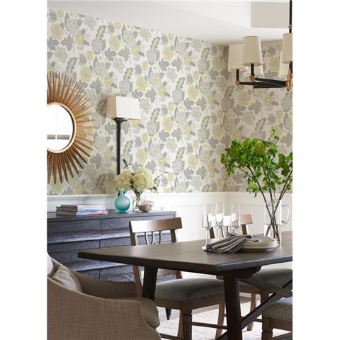 A Street Prints Happy Wallpaper Jacobean Floral 26341 Yellow/Grey