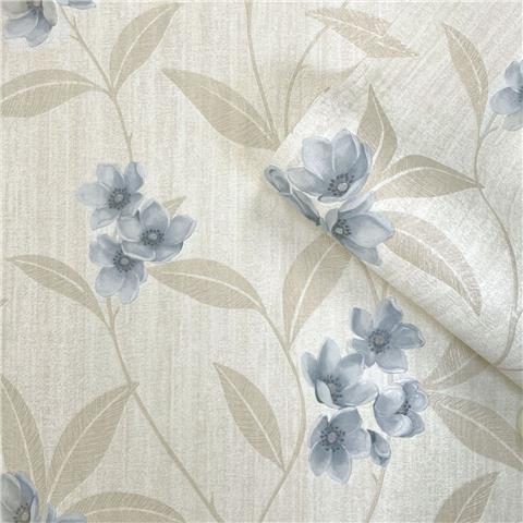 Zambaiti Parati Giovanna Floral Heavyweight Italian Vinyl Wallpaper 4817 Cream/Blue