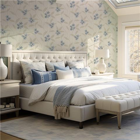 Zambaiti Parati Giovanna Floral Heavyweight Italian Vinyl Wallpaper 4817 Cream/Blue