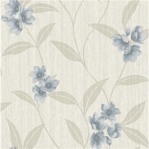 Zambaiti Parati Giovanna Floral Heavyweight Italian Vinyl Wallpaper 4817 Cream/Blue