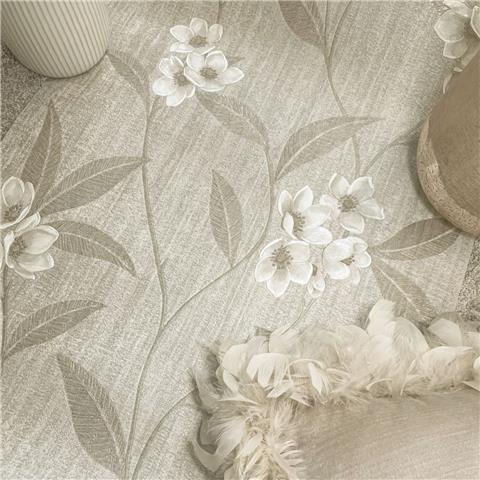 Zambaiti Parati Giovanna Floral Heavyweight Italian Vinyl Wallpaper 4818 Cream/Beige