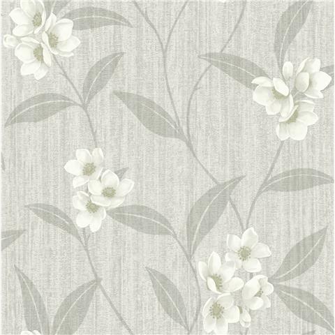 Zambaiti Parati Giovanna Floral Heavyweight Italian Vinyl Wallpaper 4819 Cream/Grey