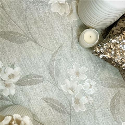 Zambaiti Parati Giovanna Floral Heavyweight Italian Vinyl Wallpaper 4819 Cream/Grey