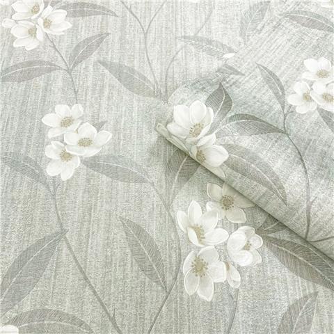 Zambaiti Parati Giovanna Floral Heavyweight Italian Vinyl Wallpaper 4819 Cream/Grey