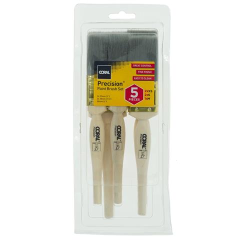Coral Precision Paint Brushes with Platinum Easy Clean Filaments 5 piece pack set