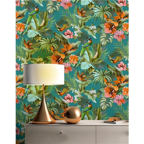 Vasari Paradise Wallpaper 539097 Teal Multi