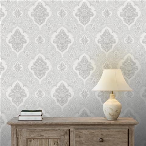 Vasari Ravelle Damask Wallpaper 544015 Silver Grey