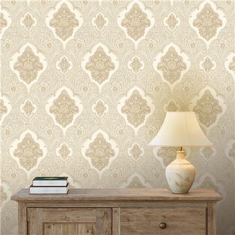 Vasari Ravelle Damask Wallpaper 544022 Gold