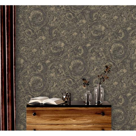 Carrara Vasari Orvieto Marble Wallpaper 544343 Black/Gold