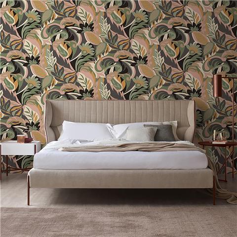 Belgravia Decor Casa Luxury Jacobean Floral Wallpaper 5902 Blush/Green