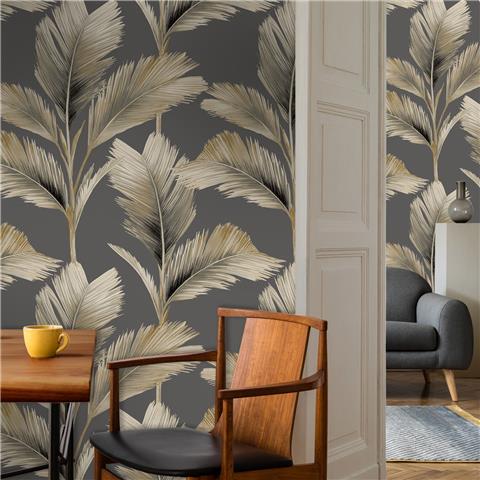 Belgravia kailani palm wallpaper 59116 charcoal/natural