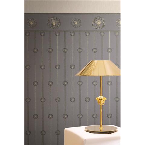 Versace VI Medusa Dado Panel Wallpaper 791314 Metallic/Grey