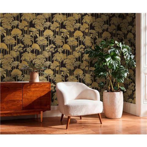 AS Cuba Palm Vinyl Wallpaper 791623 Black/Gold