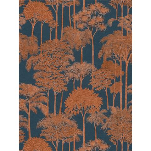 AS Cuba Palm Vinyl Wallpaper 791624 Navy/Rose Gold