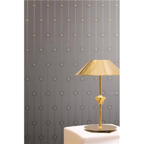 Versace VI Medusa Stripe Wallpaper 791734 Metallic/Grey
