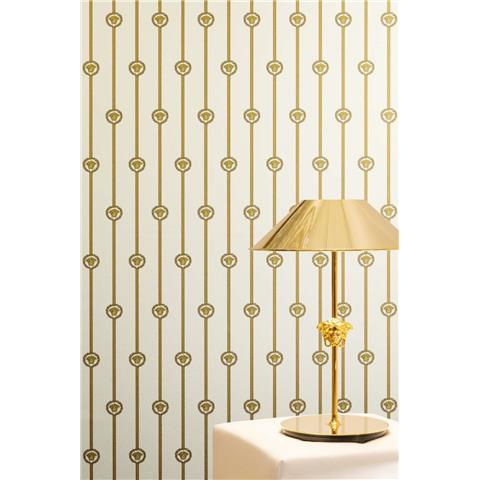Versace VI Medusa Stripe Wallpaper 791735 Metallic/Beige
