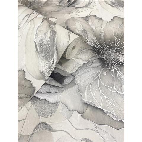 Renata Heavyweight Italian Vinyl Floral Wallpaper 811323 Grey