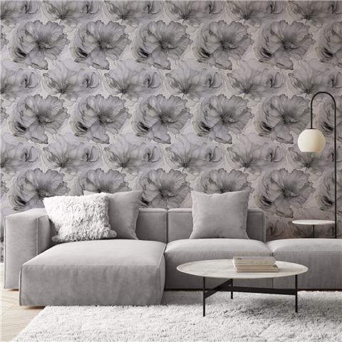 Renata Heavyweight Italian Vinyl Floral Wallpaper 811323 Grey
