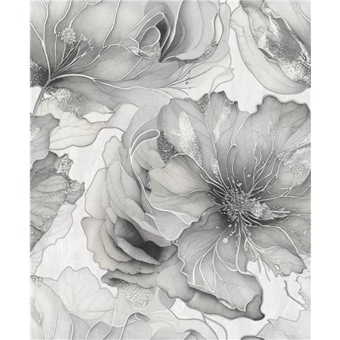 Renata Heavyweight Italian Vinyl Floral Wallpaper 811323 Grey