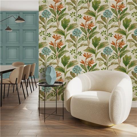 Belgravia Oliana floral wallpaper 8496 Orange/Green