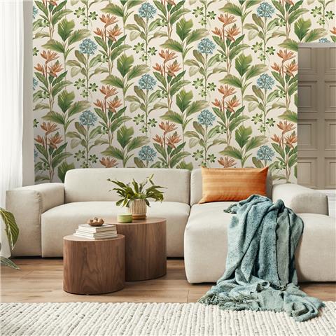 Belgravia Oliana floral wallpaper 8496 Orange/Green