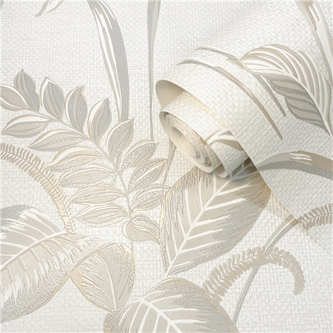 Belgravia Zambaiti Parati Palma Leaf Wallpaper GB9011 Champagne/White