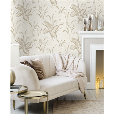 Belgravia Zambaiti Parati Palma Leaf Wallpaper GB9011 Champagne/White