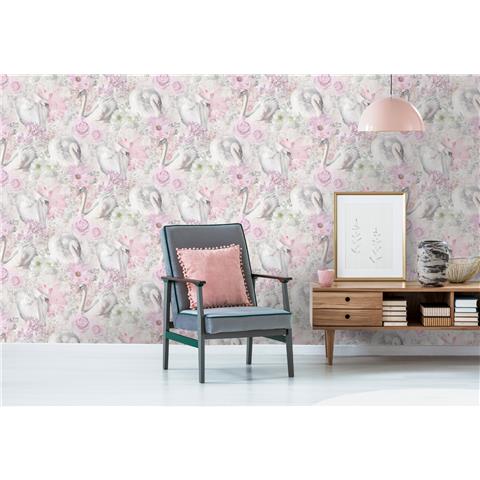 Statement Wallpaper Glitter swans 90700 Pink