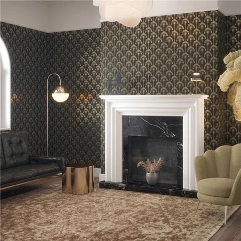 Arthouse Palm Palace Wallpaper 921702 Black/Gold