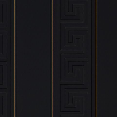 Versace Greek Key Stripe Vinyl Wallpaper 93524-4 Black/Gold