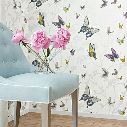 Anna French Seraphina Butterfly Wallpaper AT6025 Metallic Silver