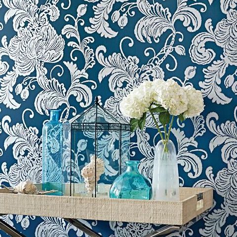 Anna French Seraphina Verey Wallpaper AT6012 Silver on Navy