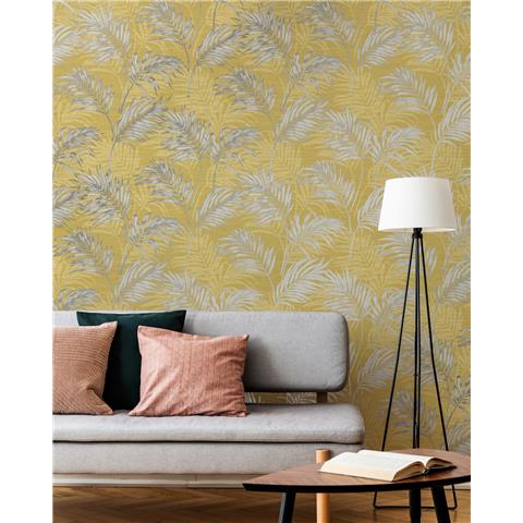 Grandeco Lounge Palm wallpaper A46103 Ochre