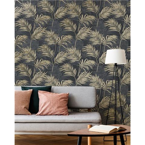 Grandeco Lounge Palm wallpaper A46104 Black