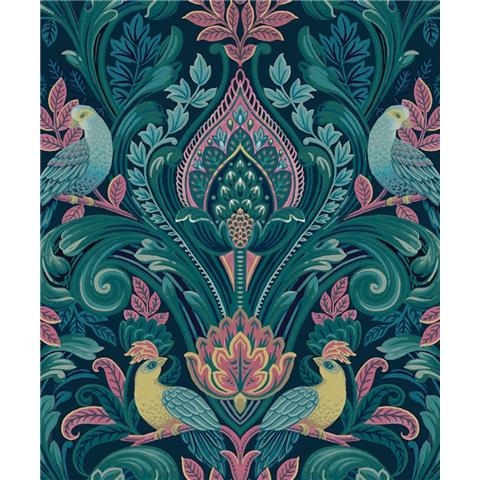 Grandeco Life Arcadia Opulent Damask wallpaper A67801 Blue/Pink/Multi