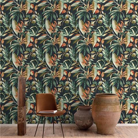 GranDeco Karuna Vinyl Wallpaper A71202 Black/Orange