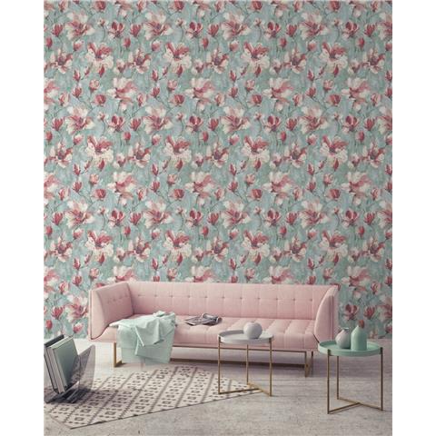 Grandeco Camilla floral Wallpaper A72401 Teal/Pink