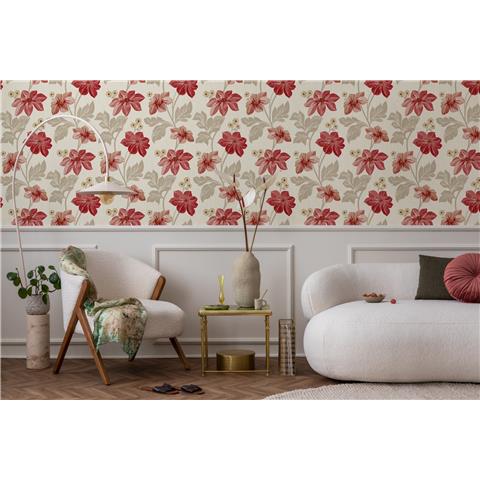 GRANDECO Clematis TRAIL FLORAL TEXTURED WALLPAPER A73001 Red