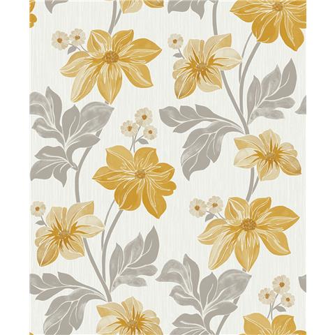 GRANDECO Clematis TRAIL FLORAL TEXTURED WALLPAPER A73002 Yellow