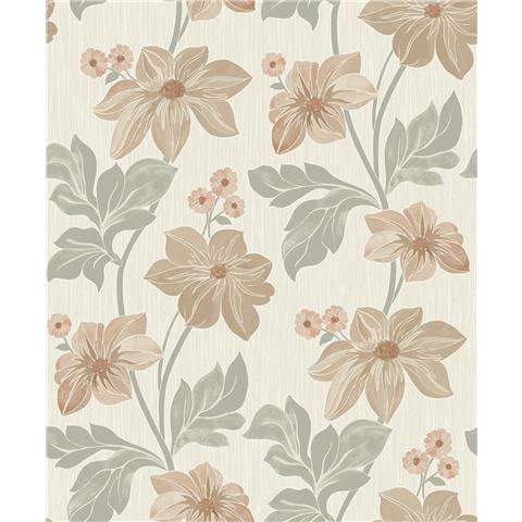GRANDECO Clematis TRAIL FLORAL TEXTURED WALLPAPER A73003 Sage