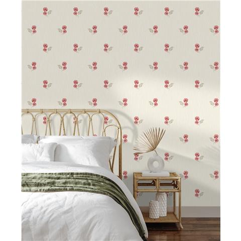 GRANDECO Clematis Sprig FLORAL TEXTURED WALLPAPER A73101 Red