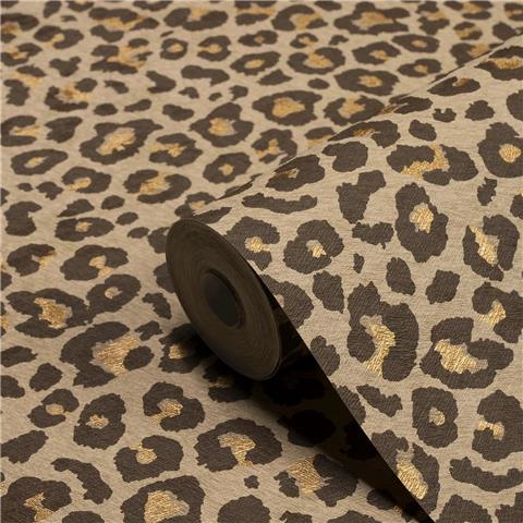 Grandeco Paul Moneypenny Leopard Print Wallpaper A86302 Chocolate/Gold