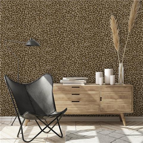 Grandeco Paul Moneypenny Leopard Print Wallpaper A86302 Chocolate/Gold