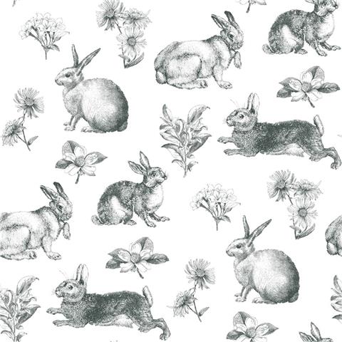 Black and White Resource Bunny Toile Wallpaper AT4263