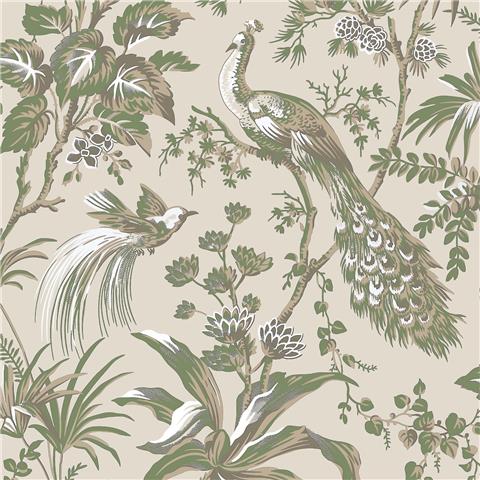 Anna French Bristol Wallpaper Peacock Toile AT57832 Green/Natural