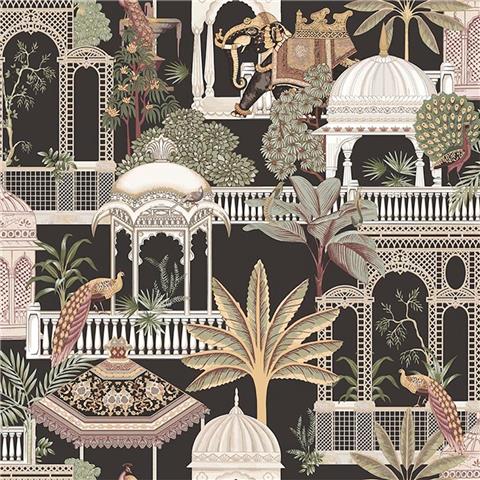Botany House Sanctuary Indian Elephants wallpaper Black/Gold