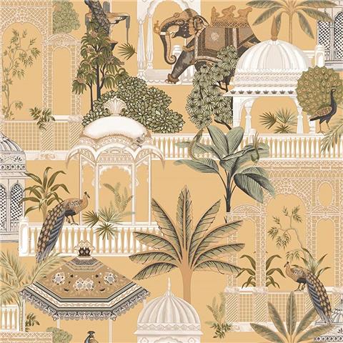 Botany House Sanctuary Indian Elephants wallpaper Mustard