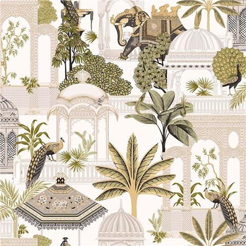 Botany House Sanctuary Indian Elephants wallpaper Sage/Gold