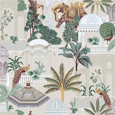 Botany House Sanctuary Indian Elephants wallpaper Duck Egg/Gold